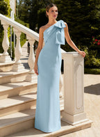 Light Blue Mermaid One-Shoulder Bow Detail Light Evening Gown Mother of the Bride Dress