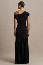 Chic Mermaid One Shoulder Draped Sleeve Ruched Side Floor Length Evening Dress