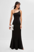 Chic Mermaid One Shoulder Halter Strap Open Back Floor Length Prom Dress