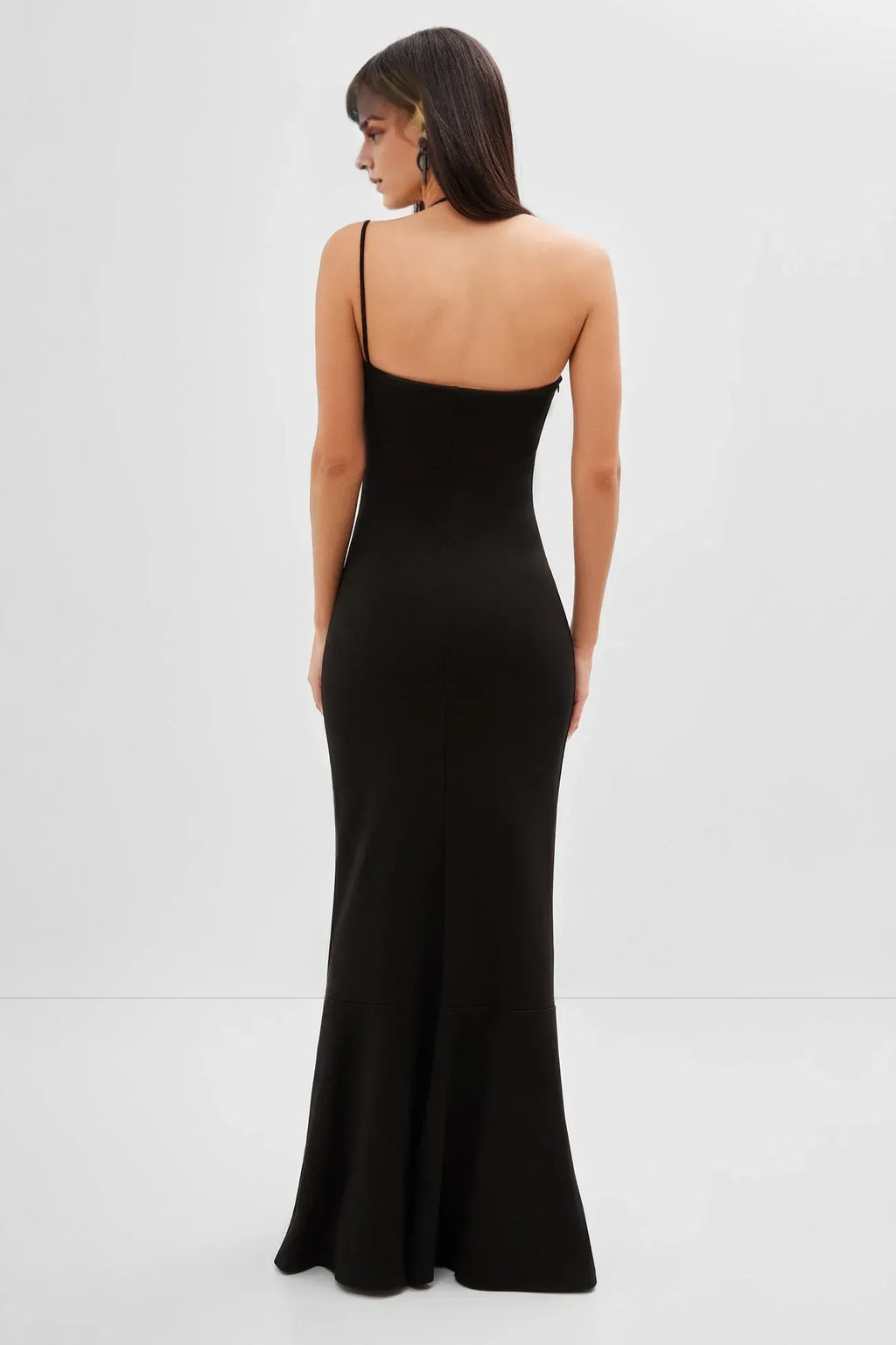 Chic Mermaid One Shoulder Halter Strap Open Back Floor Length Prom Dress
