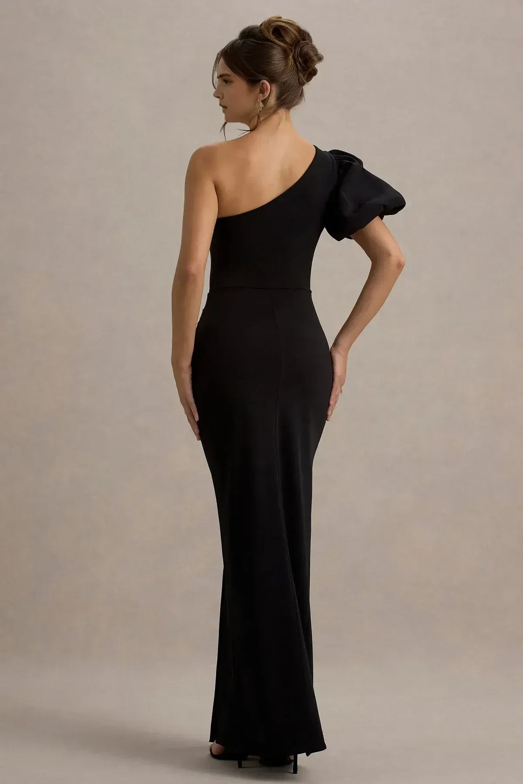 Chic Mermaid One Shoulder Puff Sleeve Zipper Back Floor Length Evening Dress