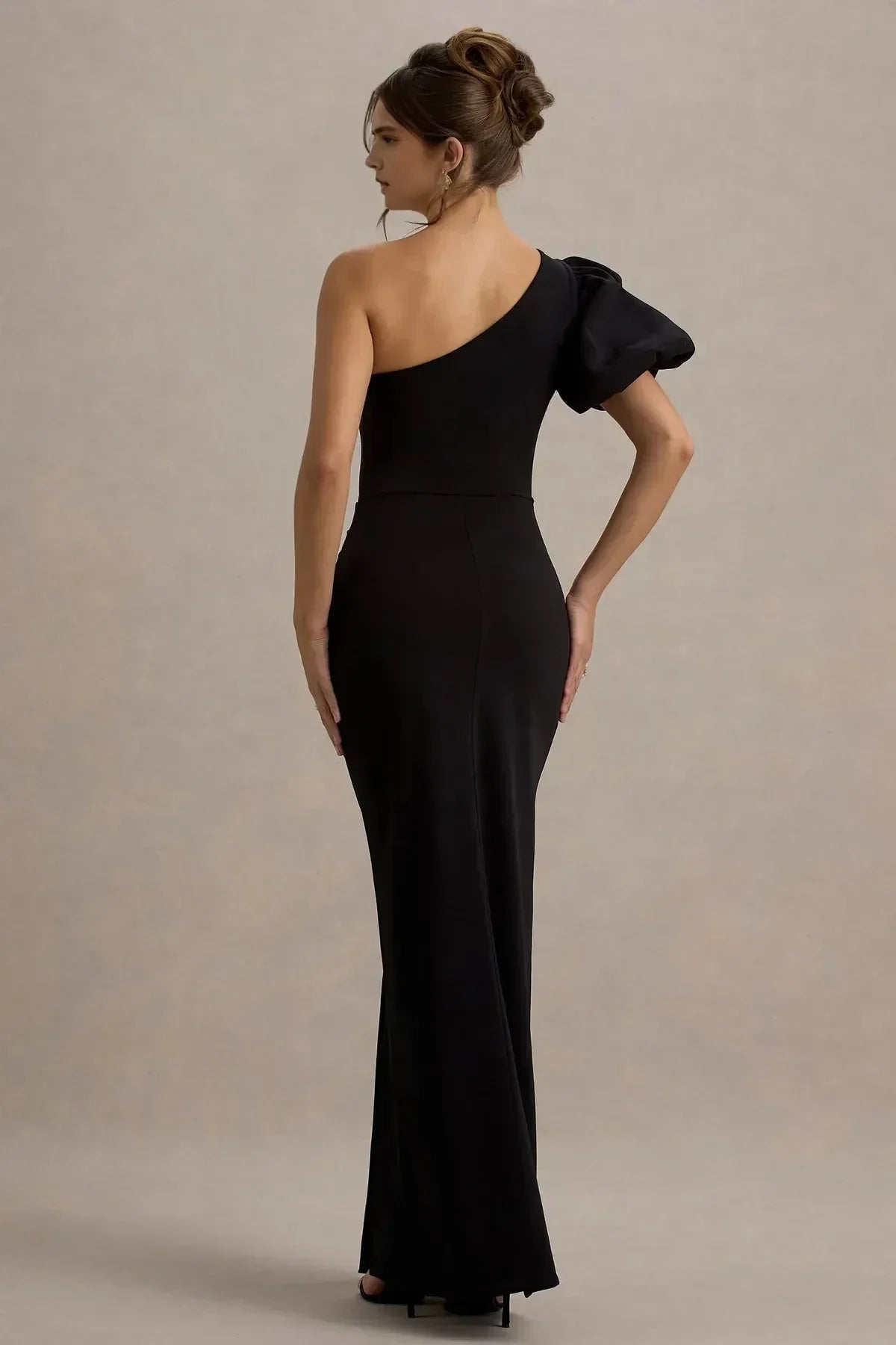 Chic Mermaid One Shoulder Puff Sleeve Zipper Back Floor Length Evening Dress