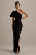 Chic Mermaid One Shoulder Puff Sleeve Zipper Back Floor Length Evening Dress