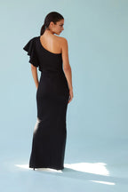 Chic Mermaid One Shoulder Ruffled Sleeve Open Back Floor Length Prom Dress