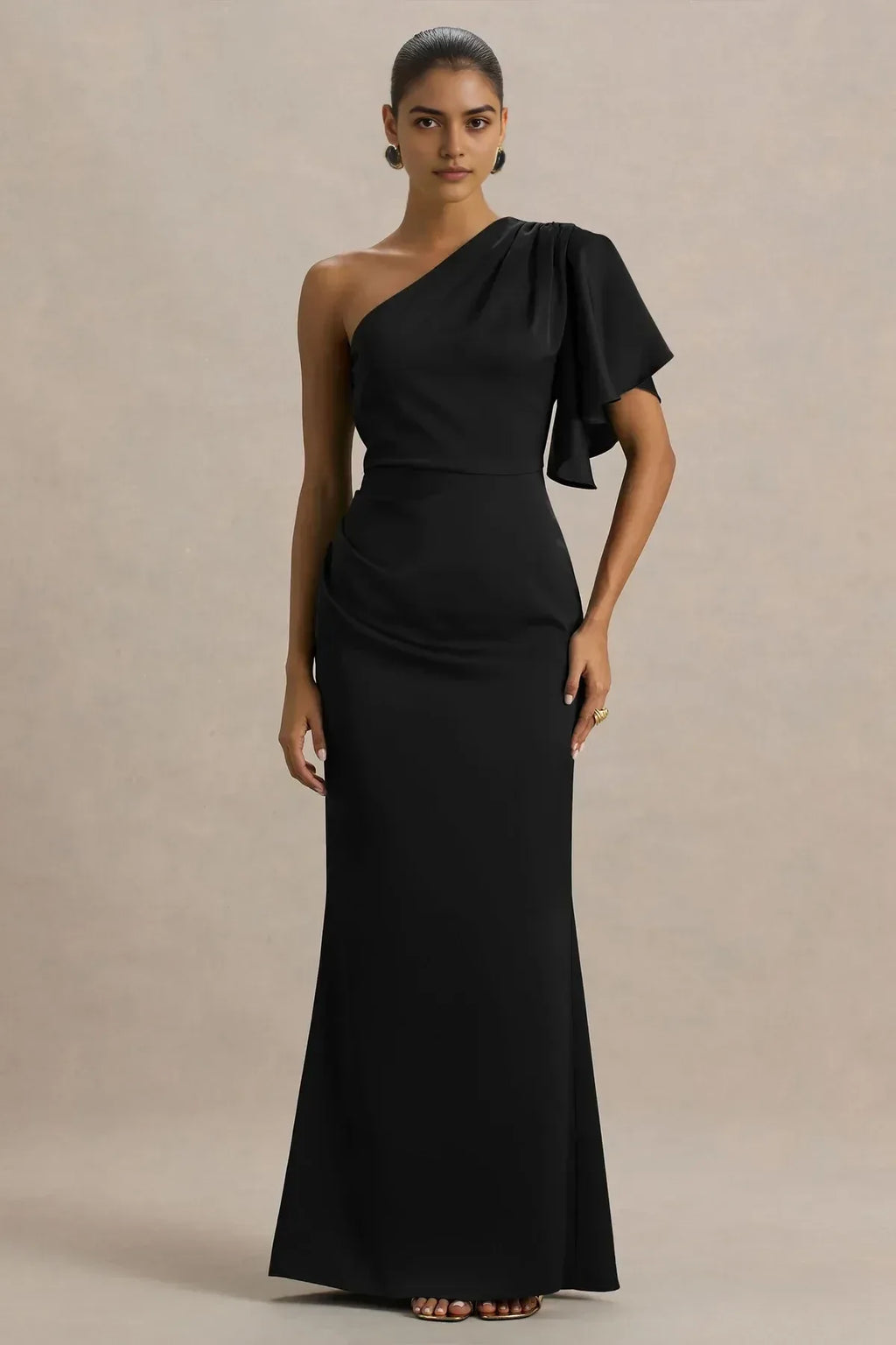 Chic Mermaid One Shoulder Ruffled Sleeve Zipper Back Floor Length Evening Dress