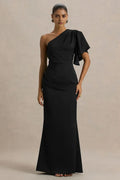 Chic Mermaid One Shoulder Ruffled Sleeve Zipper Back Floor Length Evening Dress