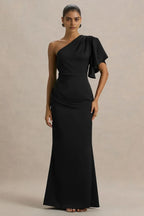 Chic Mermaid One Shoulder Ruffled Sleeve Zipper Back Floor Length Evening Dress