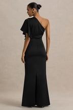 Chic Mermaid One Shoulder Ruffled Sleeve Zipper Back Floor Length Evening Dress