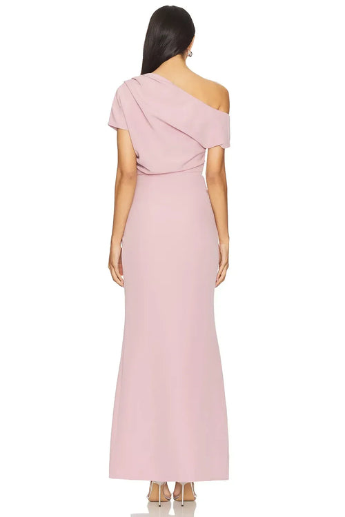 Élégante robe de soirée sirène asymétrique à manches courtes, dos nu et longueur ras du sol