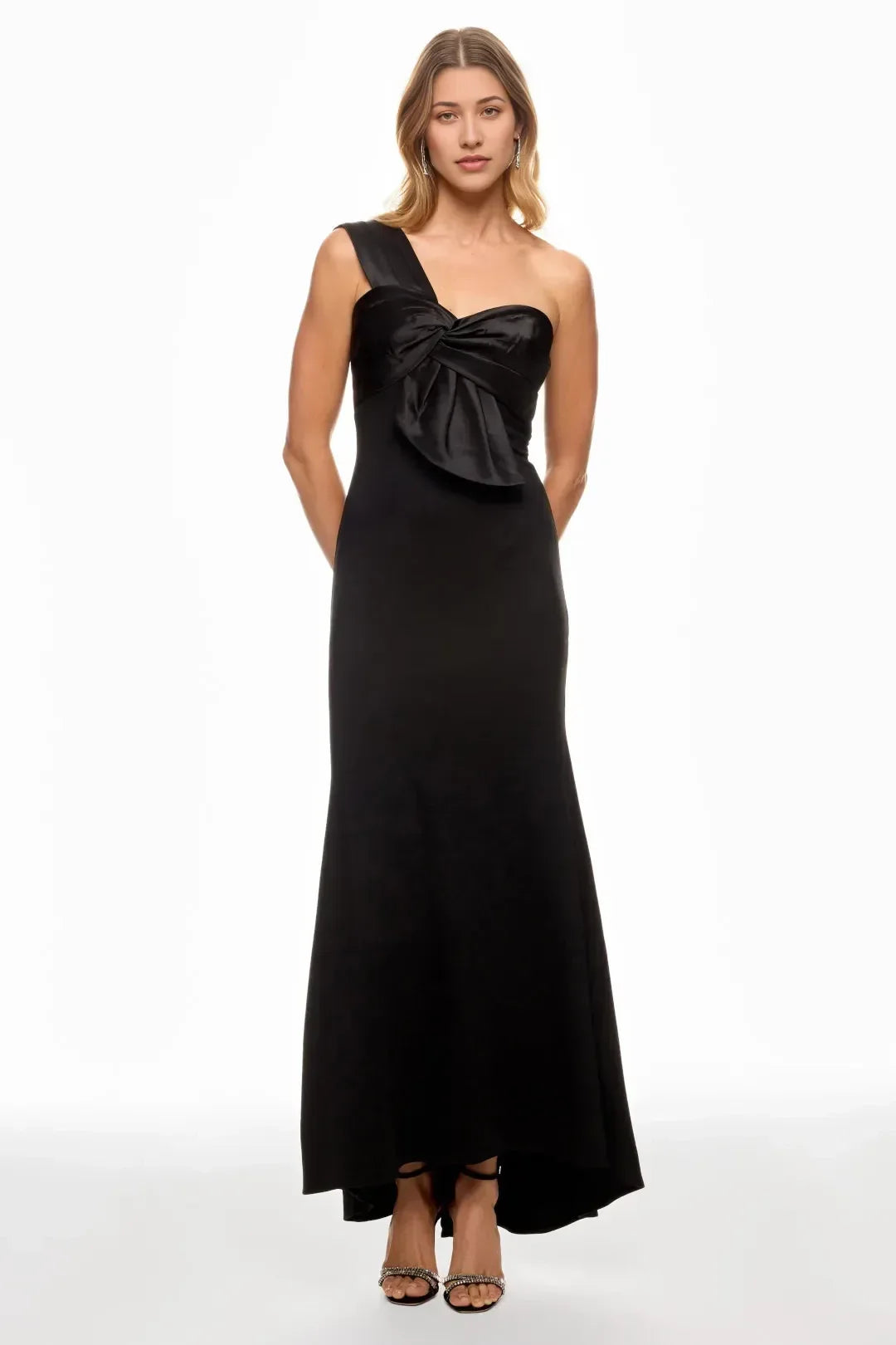 Chic Mermaid One Shoulder Sleeveless Bow Accent Floor Length Plus Size Prom Dress