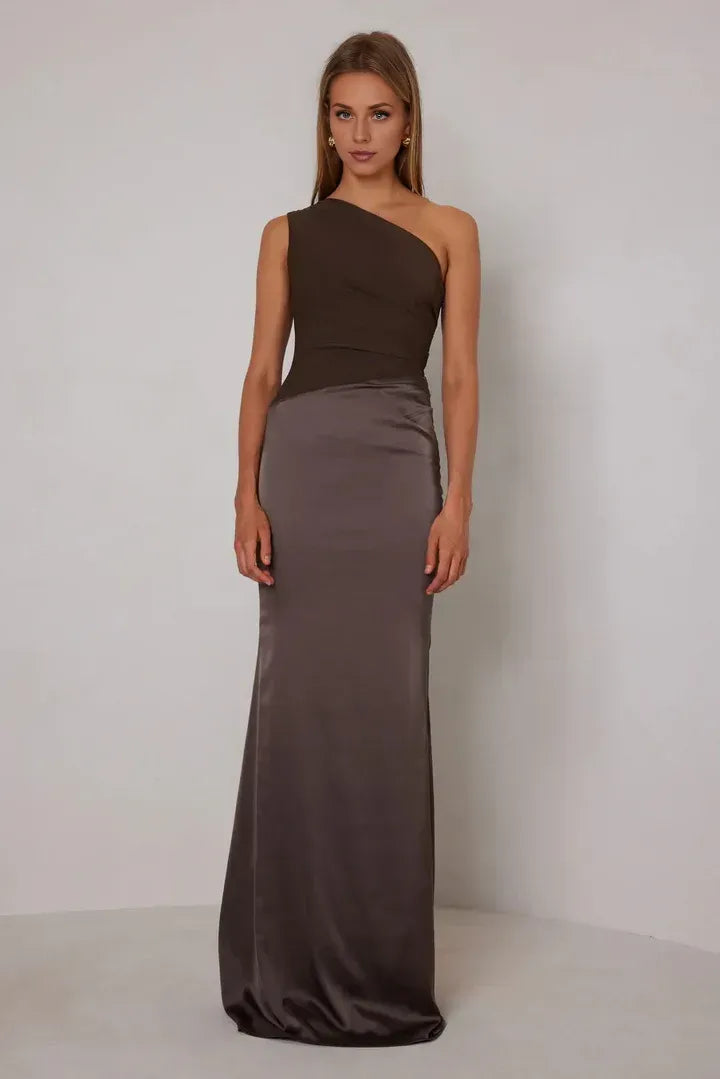 Chic Mermaid One Shoulder Sleeveless Color Black Floor Length Female Prom Dress
