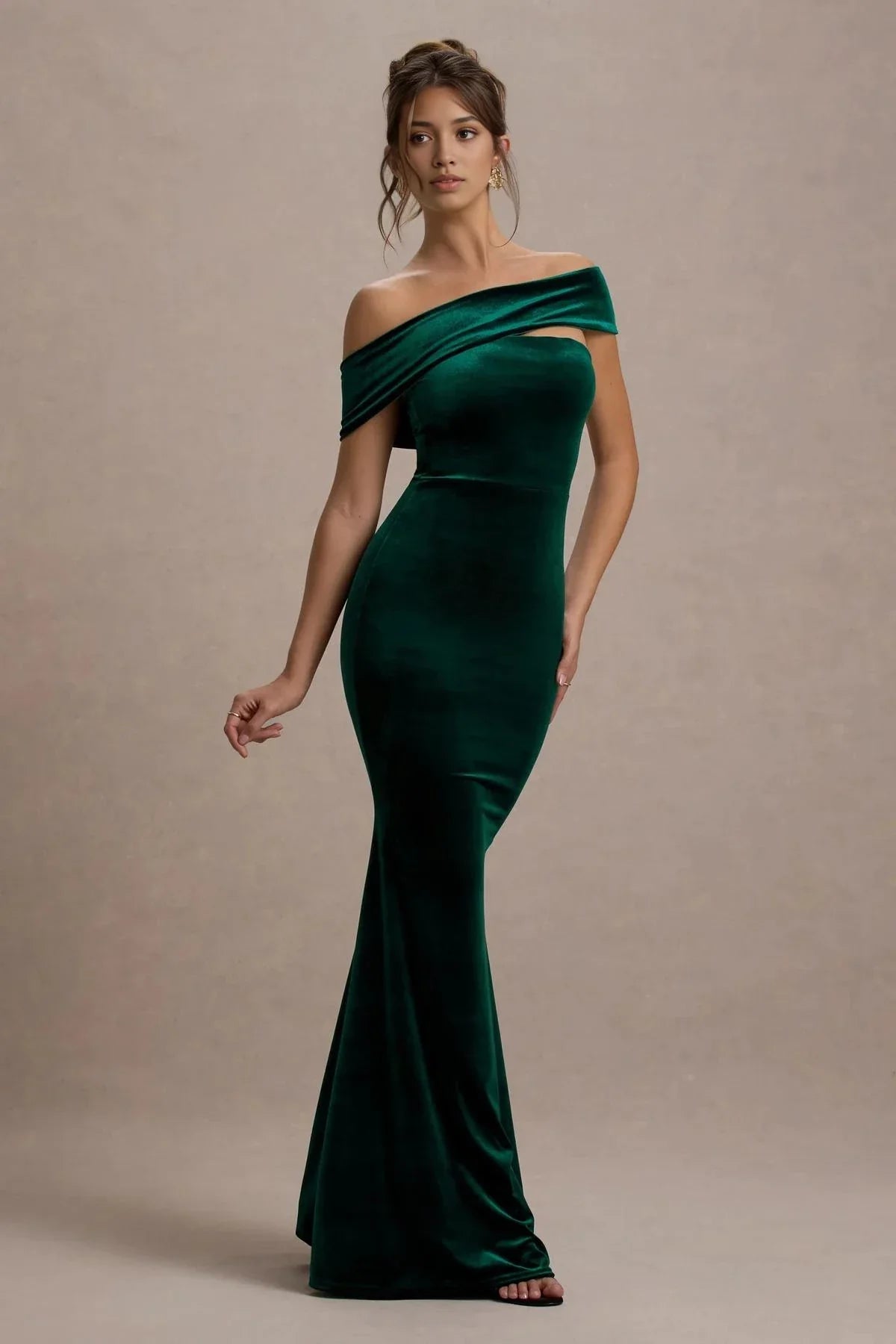 Chic Mermaid One Shoulder Sleeveless Draped Collar Floor Length Evening Dress