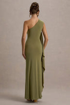 Chic Mermaid One Shoulder Sleeveless Draped Side Floor Length Evening Dress