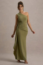 Chic Mermaid One Shoulder Sleeveless Draped Side Floor Length Evening Dress