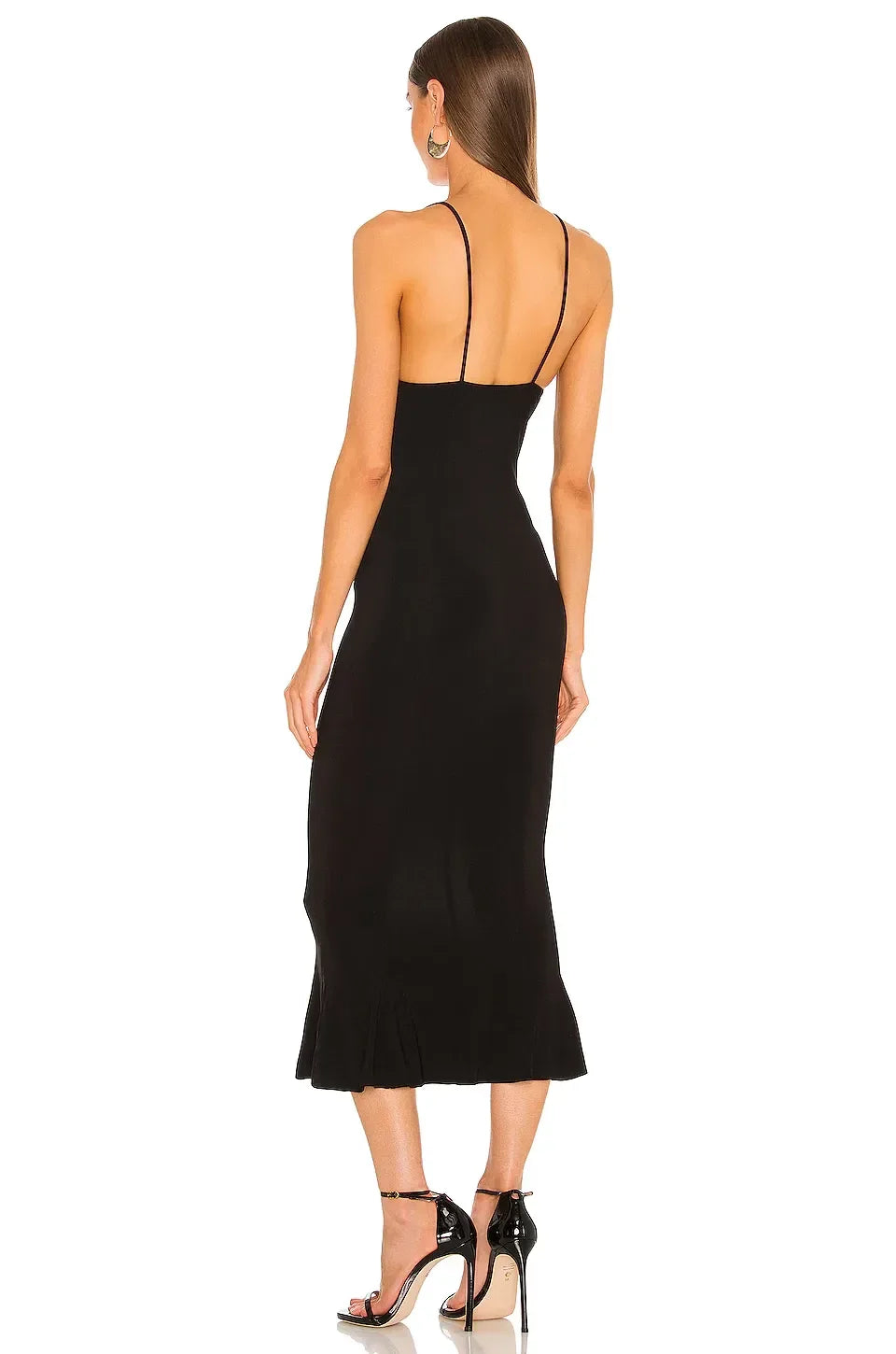 Chic Mermaid Plunging V Neck Sleeveless Open Back Midi Length Evening Dress