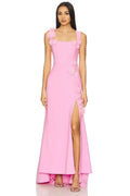 Chic Mermaid Square Neck Sleeveless Floral Detail Slit Front FloorLength Evening Dress