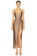 Chic Mermaid Strapless Plunging Neck Ruched Slit Floor Length Evening Dress