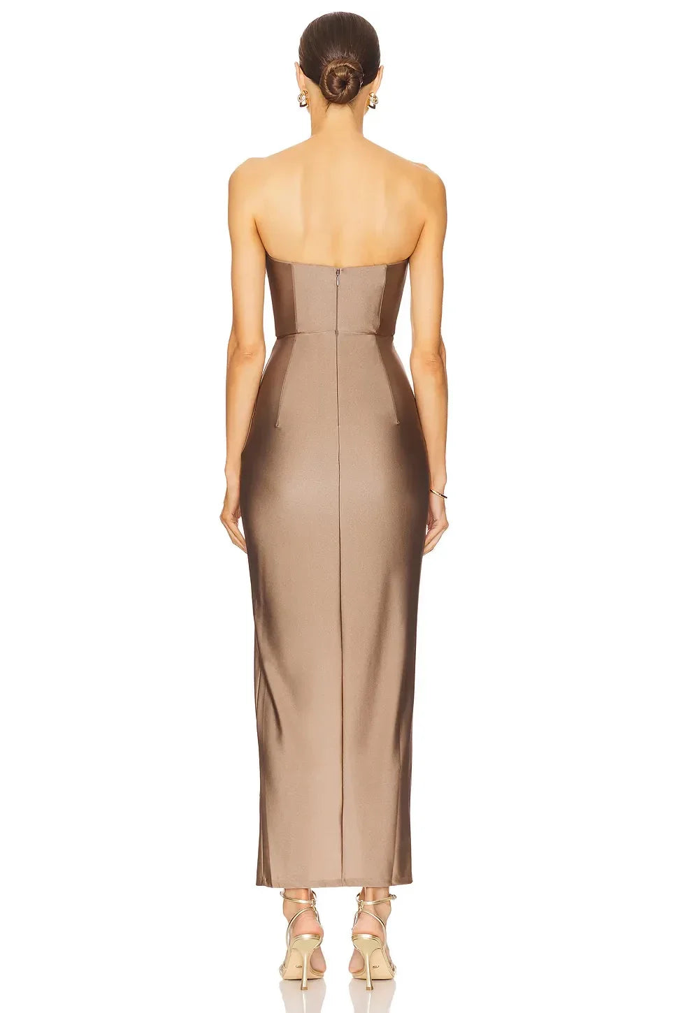 Chic Mermaid Strapless Plunging Neck Ruched Slit Floor Length Evening Dress