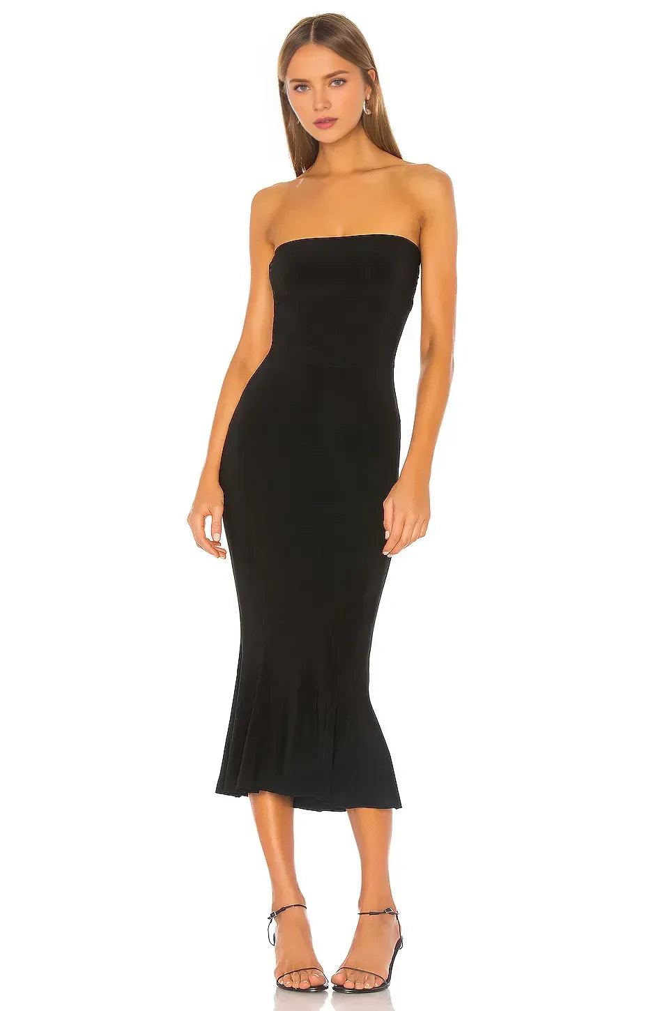 Chic Mermaid Strapless Sleeveless Zipper Back Midi Length Evening Dress