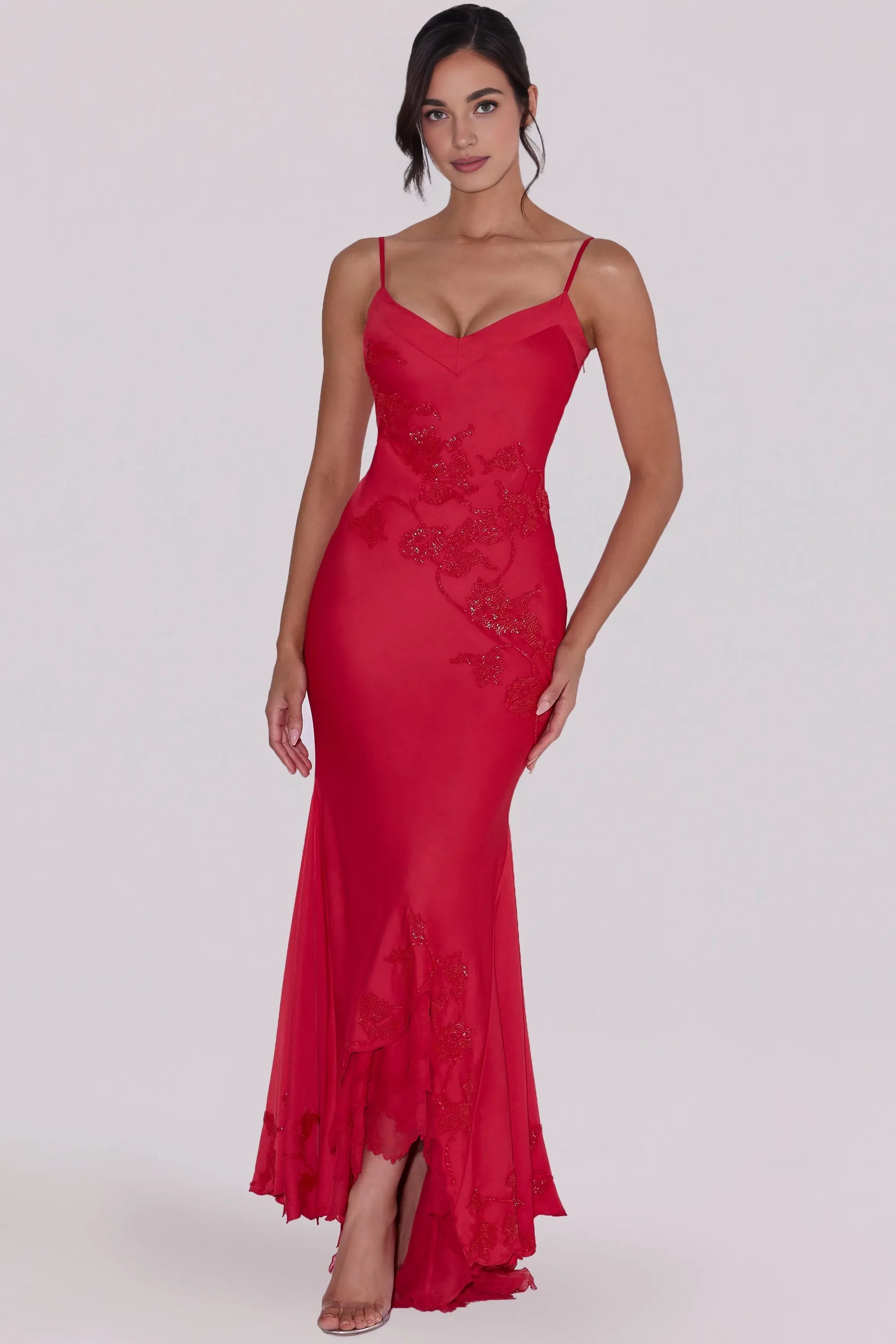 Mermaid V-Neck Spaghetti Strap Low Back Floor-Length Cocktail Dress