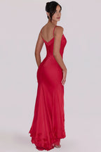 Mermaid V-Neck Spaghetti Strap Low Back Floor-Length Cocktail Dress