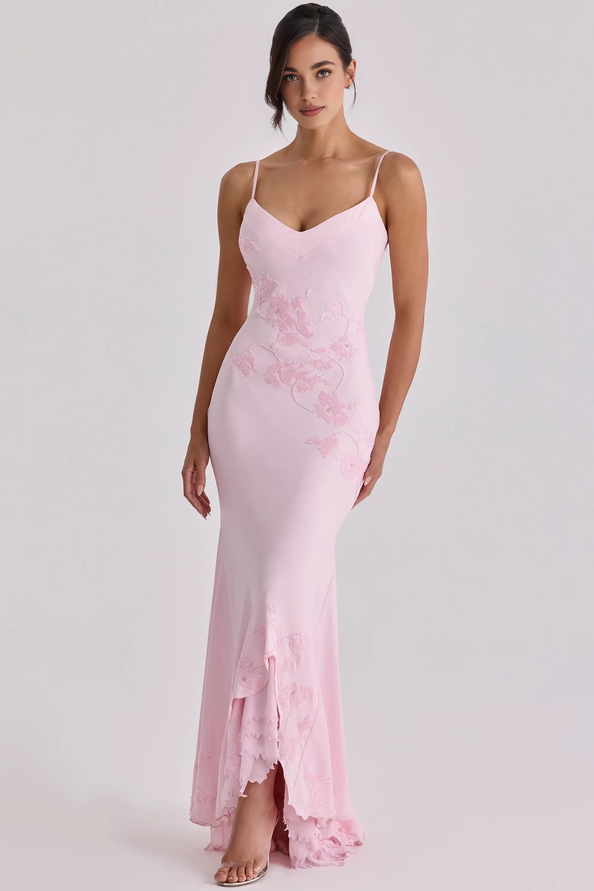 Mermaid V-Neck Spaghetti Strap Low Back Floor-Length Cocktail Dress