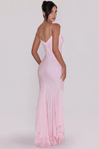 Mermaid V-Neck Spaghetti Strap Low Back Floor-Length Cocktail Dress