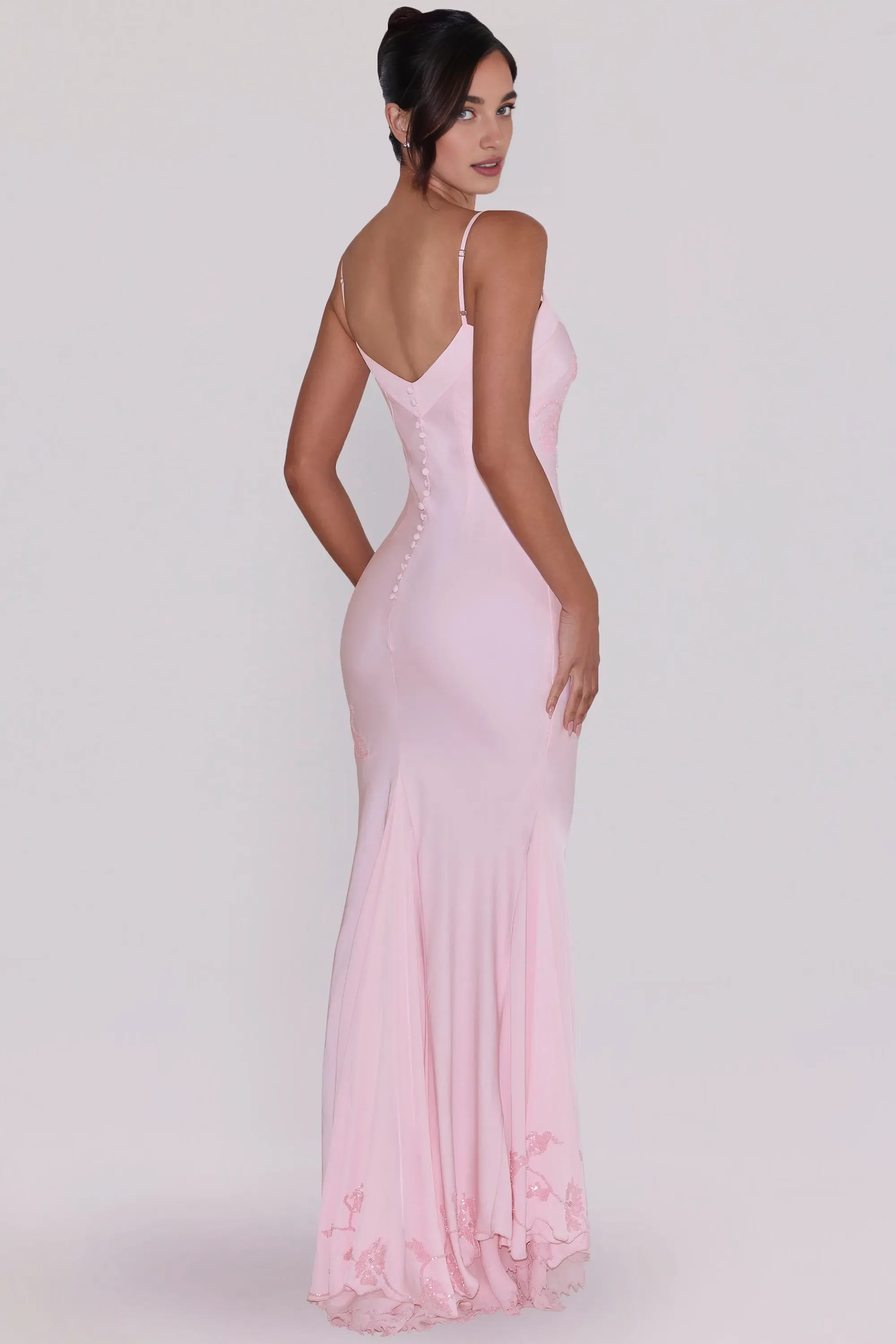 Mermaid V-Neck Spaghetti Strap Low Back Floor-Length Cocktail Dress