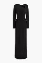 Chic Sheath Asymmetric Neck Long Sleeve Cutout Waist Floor Length Plus Size Evening Dress