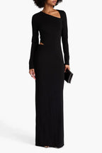 Chic Sheath Asymmetric Neck Long Sleeve Cutout Waist Floor Length Plus Size Evening Dress