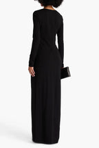 Chic Sheath Asymmetric Neck Long Sleeve Cutout Waist Floor Length Plus Size Evening Dress