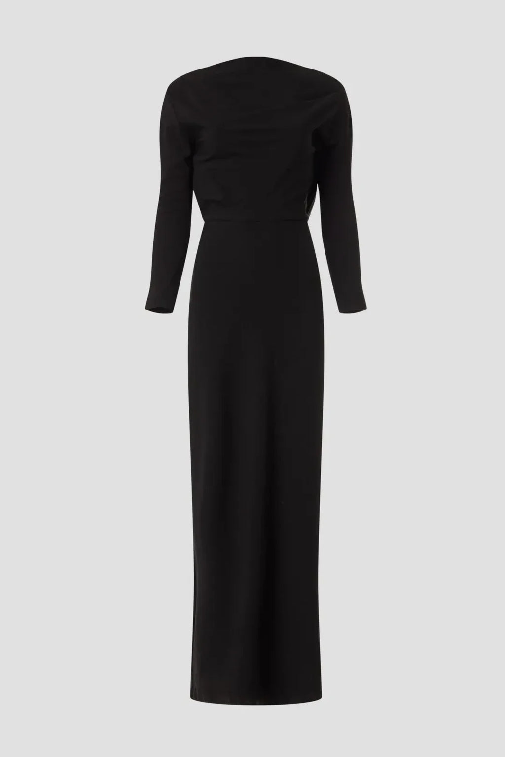 Chic Sheath Asymmetric Neck Long Sleeve Draped Back Floor Length Plus Size Prom Dress