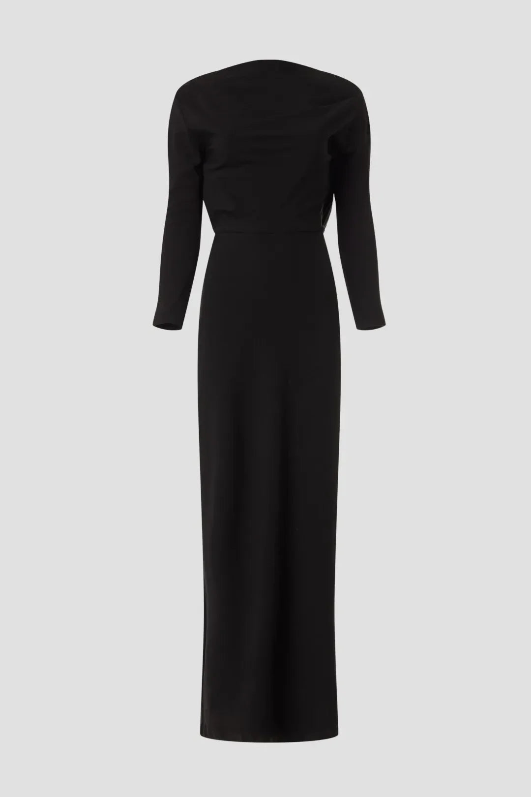Chic Sheath Asymmetric Neck Long Sleeve Draped Back Floor Length Plus Size Prom Dress