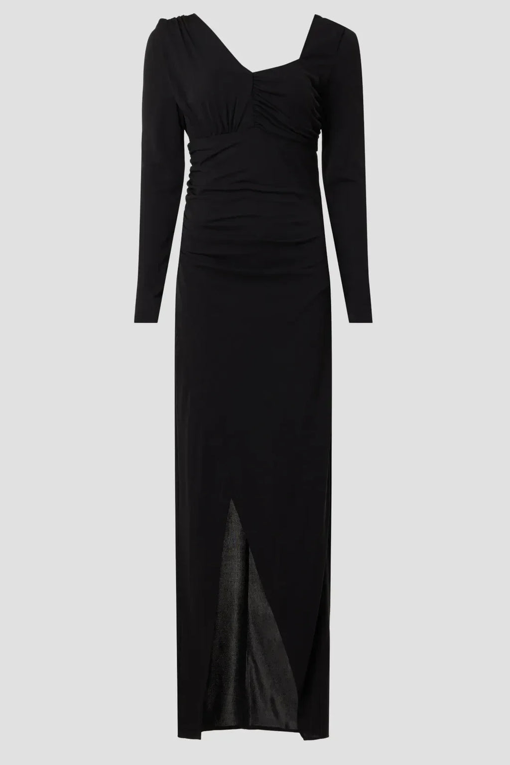 Chic Sheath Asymmetric Neck Long Sleeve Ruched Open Back Floor Length Plus Size Prom Dress