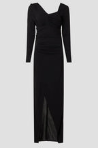Chic Sheath Asymmetric Neck Long Sleeve Ruched Open Back Floor Length Plus Size Prom Dress