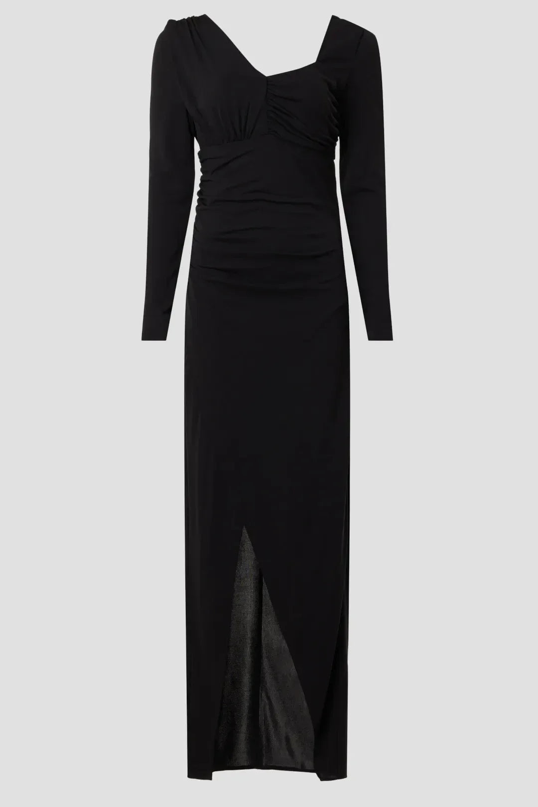 Chic Sheath Asymmetric Neck Long Sleeve Ruched Open Back Floor Length Plus Size Prom Dress