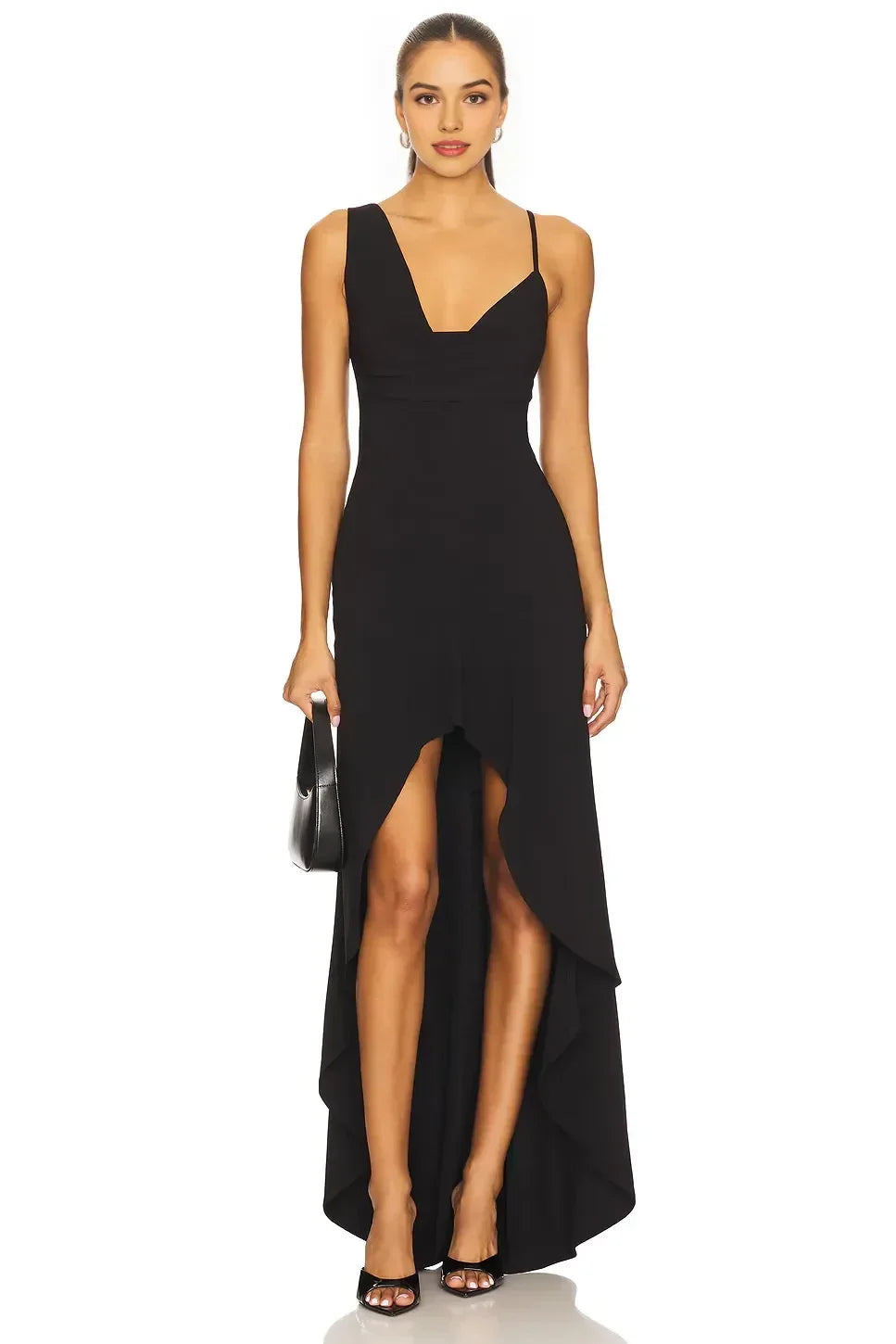 Chic Sheath Asymmetric Neck Sleeveless High Low Zipper Back Floor Length Evening Dress