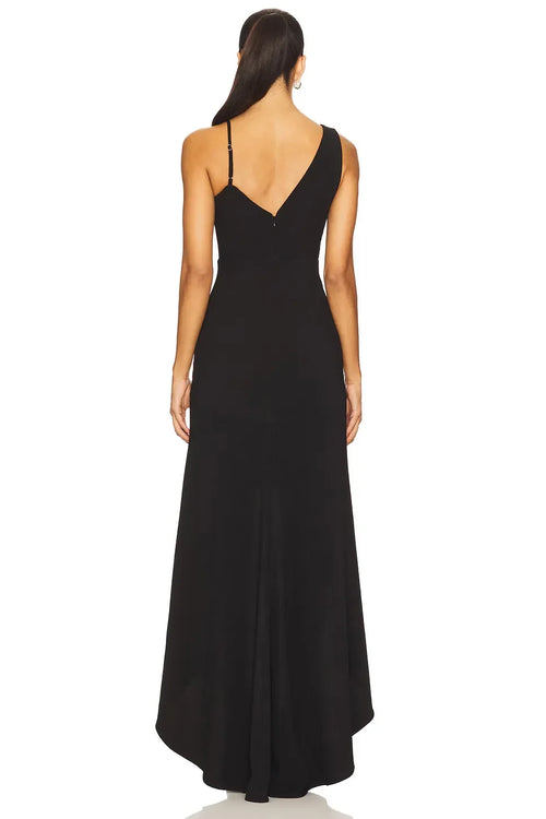Robe de soirée fourreau chic asymétrique sans manches avec fermeture éclair au dos et ourlet haut-bas, longueur ras du sol