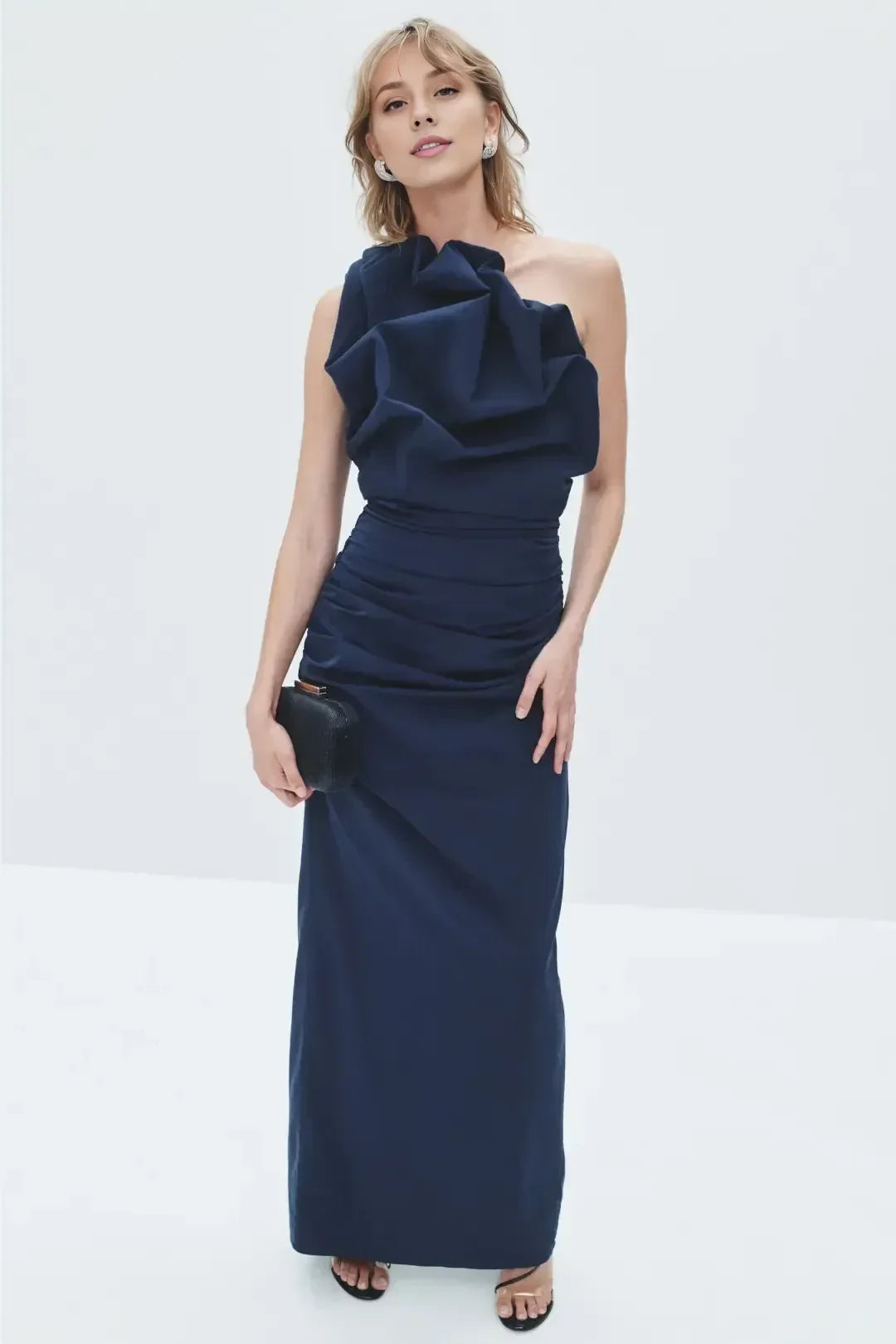 Chic Sheath Asymmetric Neck Sleeveless Ruched Bodice Side Slit Plus Size Floor Length Prom Dress