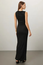 Chic Sheath Asymmetric Neck Sleeveless Ruched Side Floor Length Plus Size Prom Dress