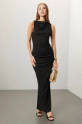 Chic Sheath Asymmetric Neck Sleeveless Ruched Side Floor Length Plus Size Prom Dress