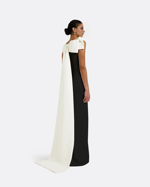 Chic Sheath Asymmetric Shoulder Bow Detail Floor Length Plus Size Evening Dress