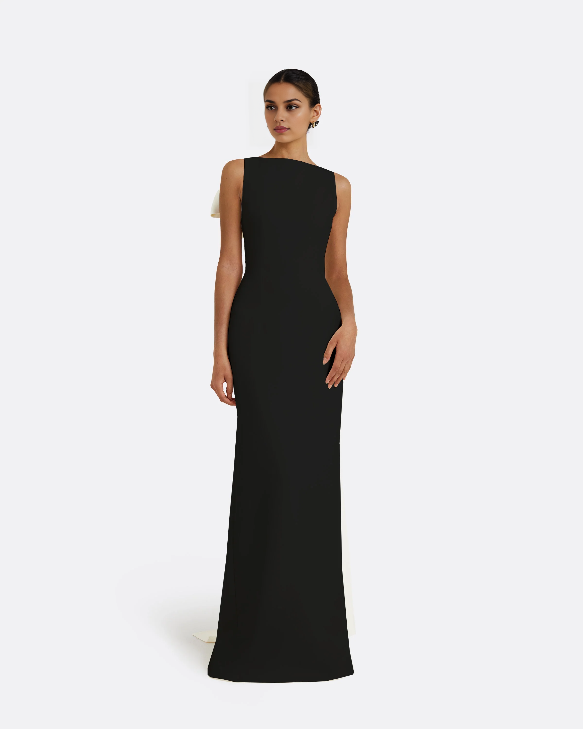 Chic Sheath Asymmetric Shoulder Bow Detail Floor Length Plus Size Evening Dress