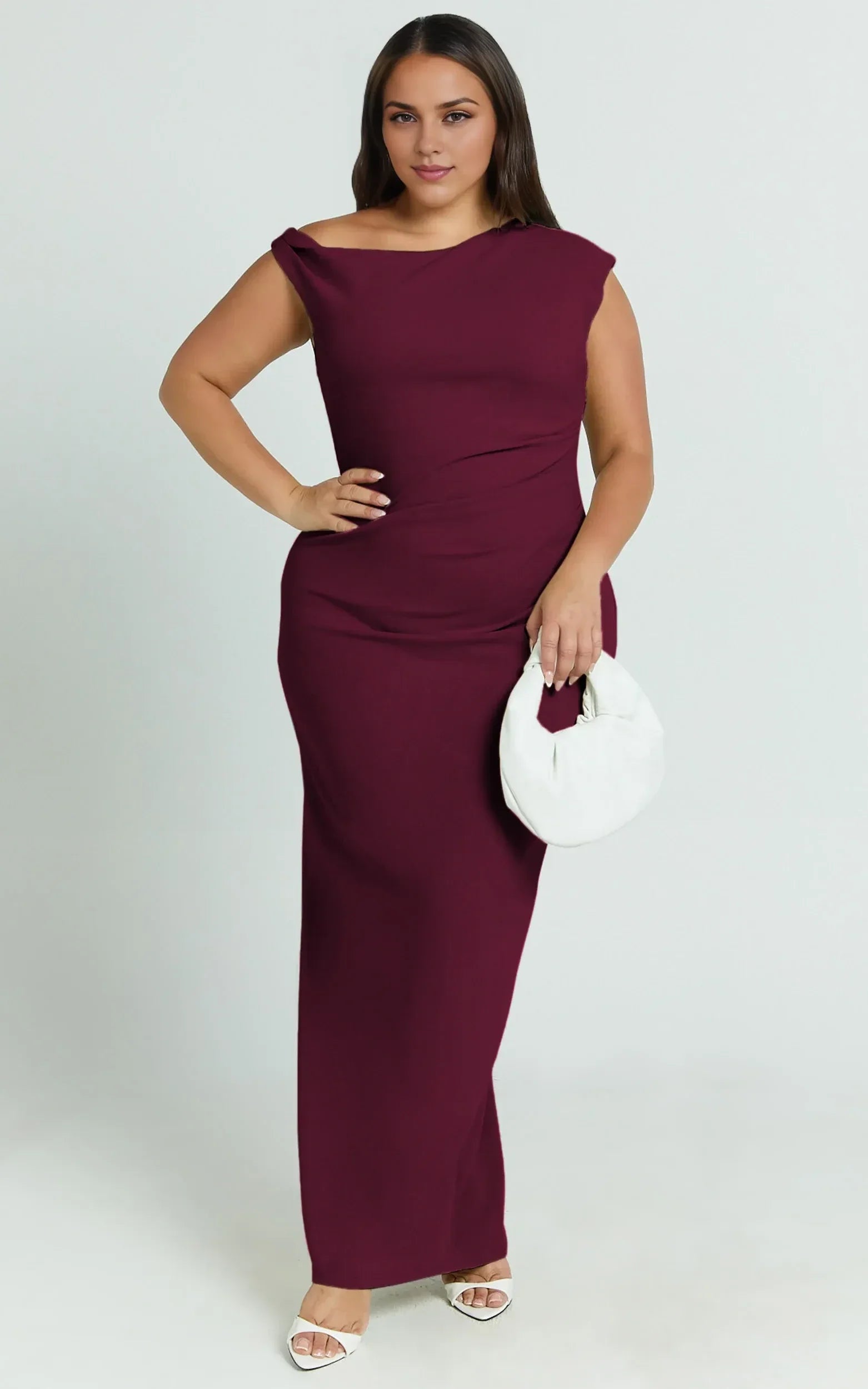 Chic Sheath Asymmetric Shoulder Ruched Side Floor Length Plus Size Evening Dress