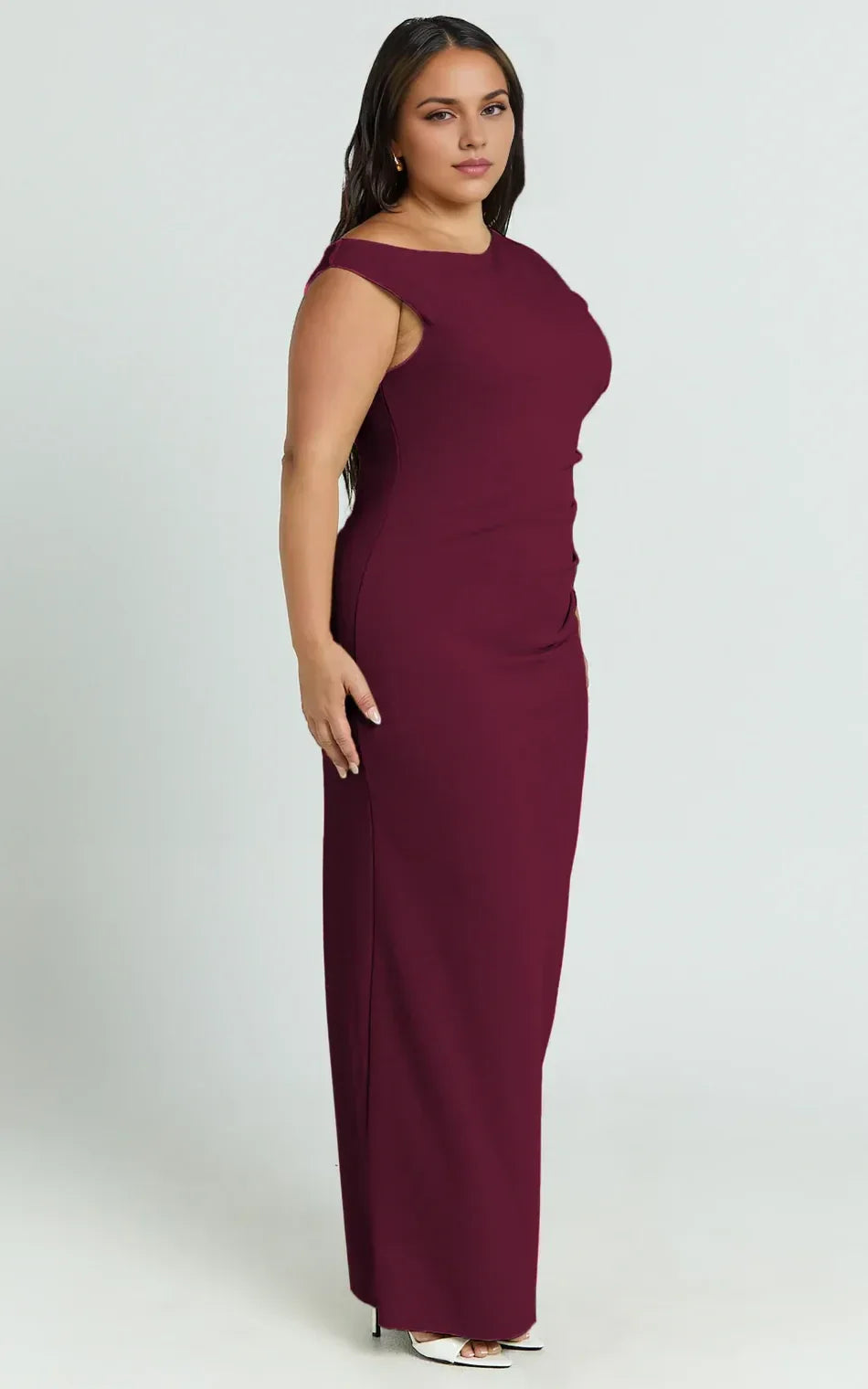 Chic Sheath Asymmetric Shoulder Ruched Side Floor Length Plus Size Evening Dress