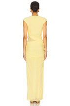 Chic Sheath Boat Neck Cap Sleeve Draped Cutout Floor Length Evening Dress
