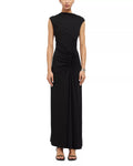 Chic Sheath Boat Neck Cap Sleeve Ruched Bodice Floor Length For Women Prom Dress