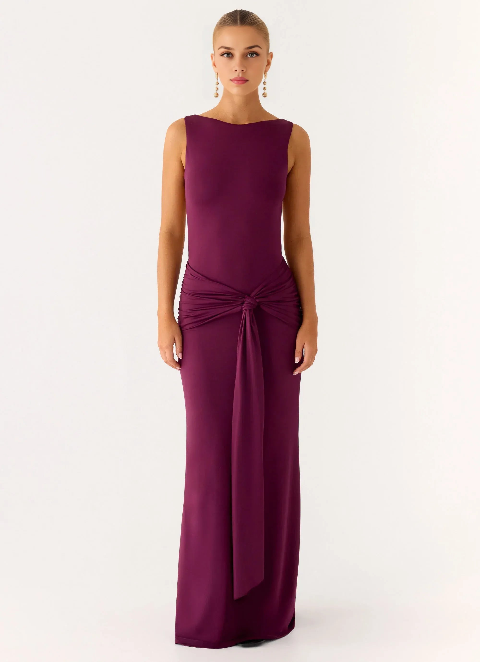 Chic Sheath Boat Neck Sleeveless Cutout Back Floor Length Plus Size Evening Dress