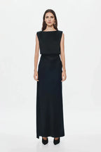 Chic Sheath Boat-Neck Sleeveless Cutout Back Floor Length For Ladies Prom Dress