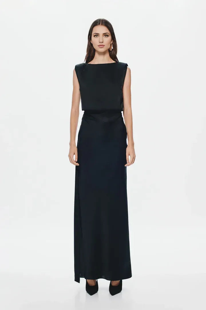 Chic Sheath Boat-Neck Sleeveless Cutout Back Floor Length For Ladies Prom Dress